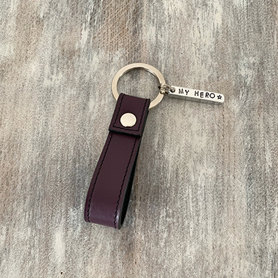 Dark grapes leather keychain with metal bar